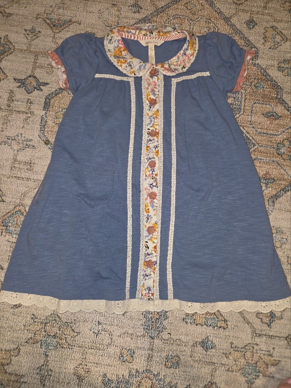 Matilda Jane Blue Dress with Floral Trim Size 6